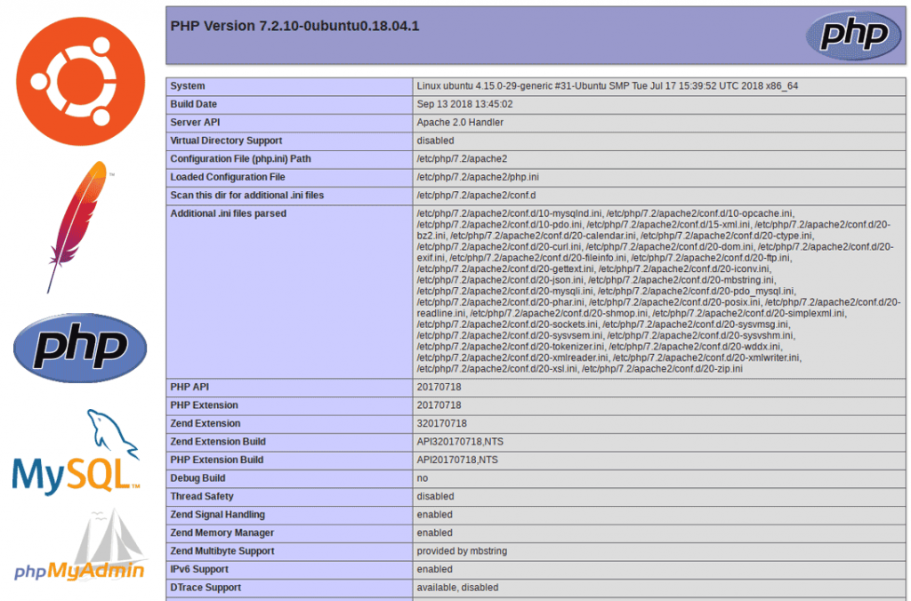 apache2 php7.2 ubuntu 18.08